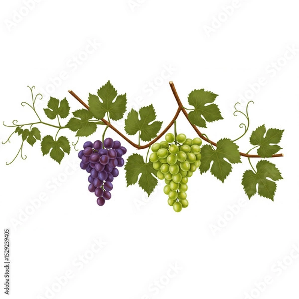Obraz Elegant grapevine branch with ripe red and green grapes leaves ideal for wine label design or agricultural branding projects
