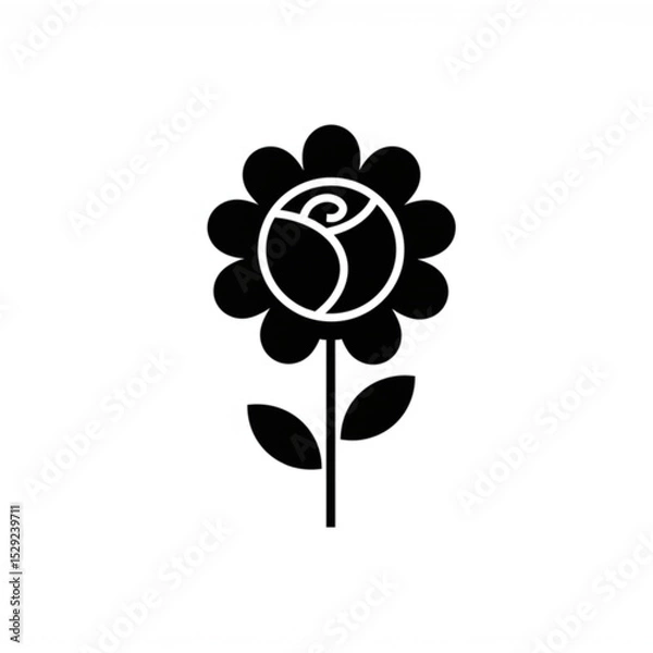 Obraz Elegant Black Flower Design Perfect for Branding Logos and Floral Icons a Stylish Scalable Graphic Resource