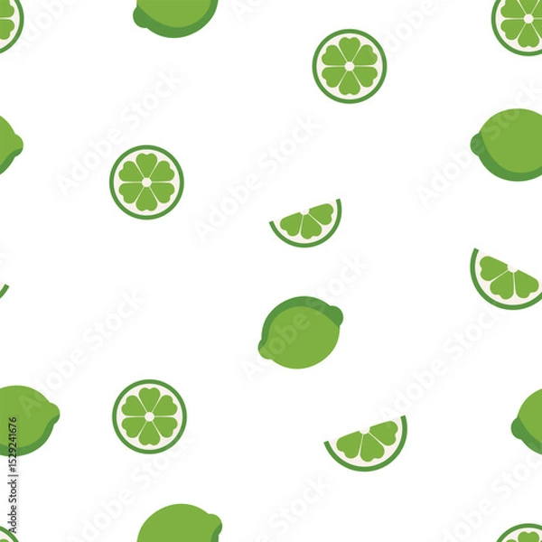 Fototapeta Green lime fruit vector pattern for refreshing and vitamin-rich food illustrations