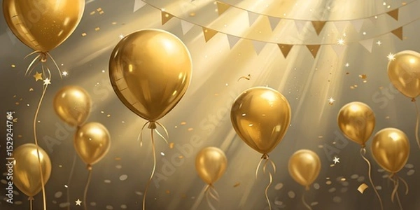 Fototapeta 3d render of a golden star on red background with clouds