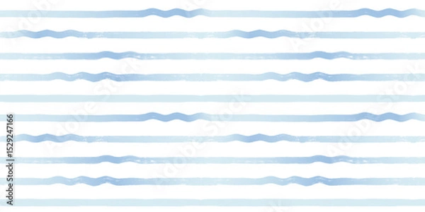 Fototapeta Wave stripes seamless pattern. Hand drawn wavy water lines vector print, textured paint lines with waves, blue watercolor background