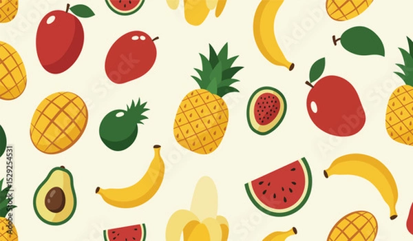 Fototapeta Fruit seamless pattern, decorative background of fruits and berries icons, textile print, wallpaper, decoration. 