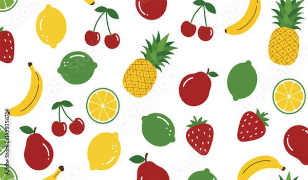 Fototapeta Fruit seamless pattern, decorative background of fruits and berries icons, textile print, wallpaper, decoration. 