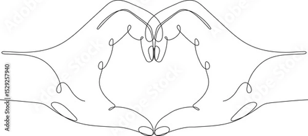 Fototapeta Continuous Line art vector illustration of two hands forming a heart shape gesture. A minimalist and symbolic design representing love, unity, care, and emotional connection.