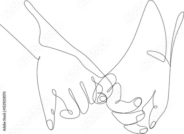 Fototapeta Minimalist line art vector illustration featuring hand gestures holding hands, heart shape gesture, and intertwined pinkies with hearts, symbolizing love, connection, trust, and emotional bonds