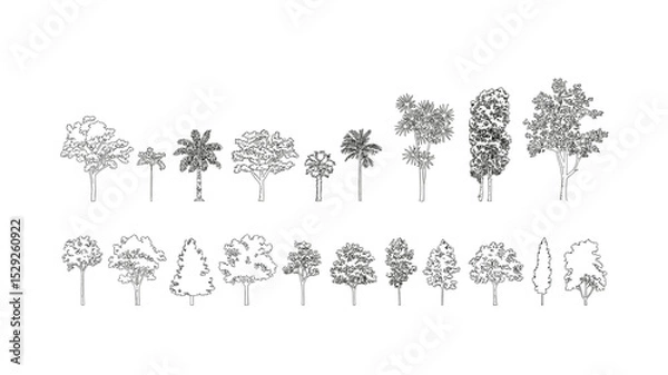 Obraz Outline Illustrations of Tropical and Deciduous Trees