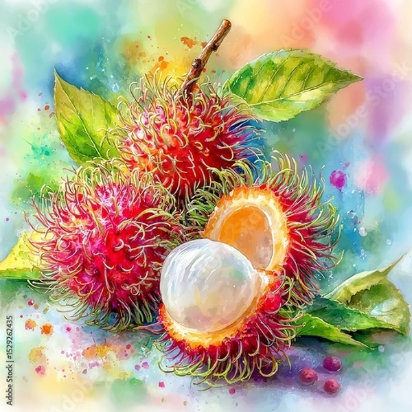 Fototapeta Vibrant rambutan fruit with colorful background, a tropical delight.