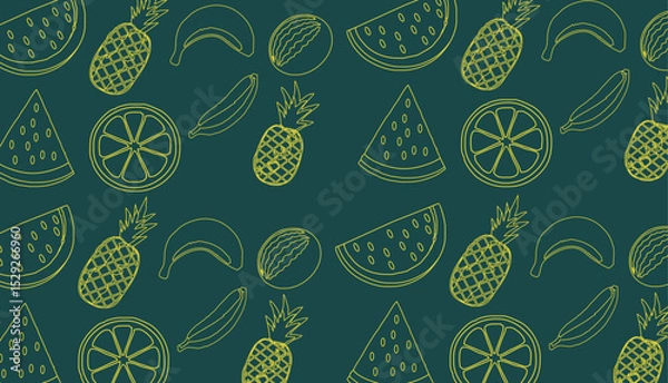 Fototapeta Seamless pattern of watermelon, pineapple, and tropical fruits – flat vector