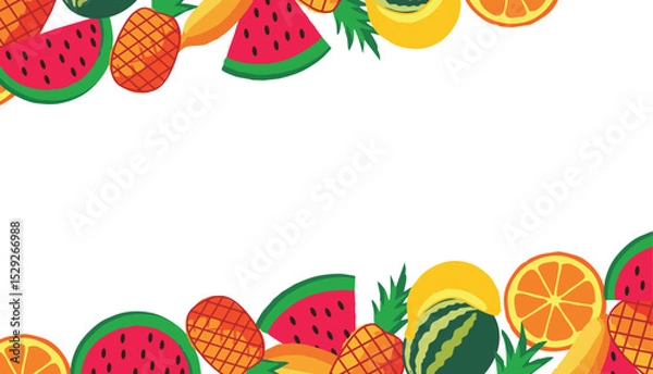 Fototapeta Seamless pattern of watermelon, pineapple, and tropical fruits – flat vector