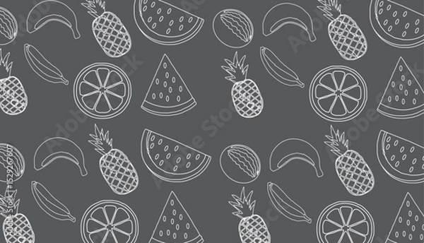 Fototapeta Seamless pattern of watermelon, pineapple, and tropical fruits – flat vector
