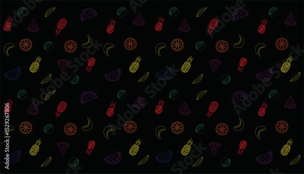 Fototapeta Seamless pattern of watermelon, pineapple, and tropical fruits – flat vector