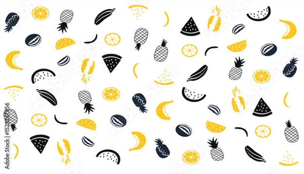 Fototapeta Seamless pattern of watermelon, pineapple, and tropical fruits – flat vector