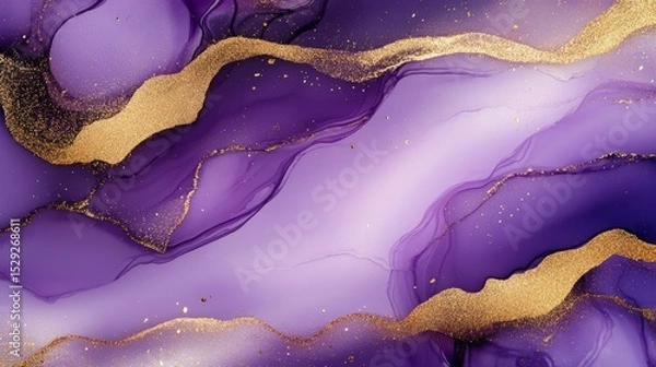 Obraz Luxury purple and gold marble texture background featuring elegant alcohol ink technique with glitter accents, abstract fluid art design ideal for modern banners, posters, and stylish decorative templ