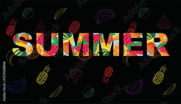 Fototapeta Seamless pattern of watermelon, pineapple, and tropical fruits – flat vector