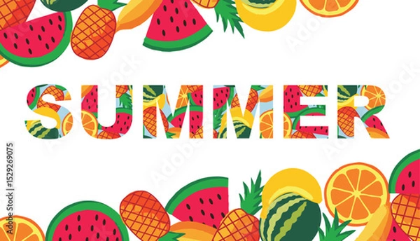 Fototapeta Seamless pattern of watermelon, pineapple, and tropical fruits – flat vector