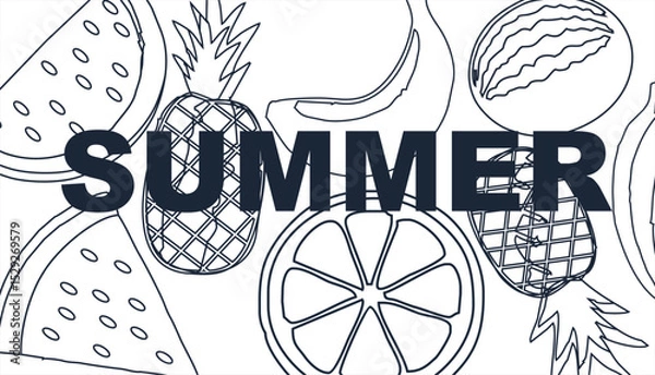 Fototapeta Seamless pattern of watermelon, pineapple, and tropical fruits – flat vector