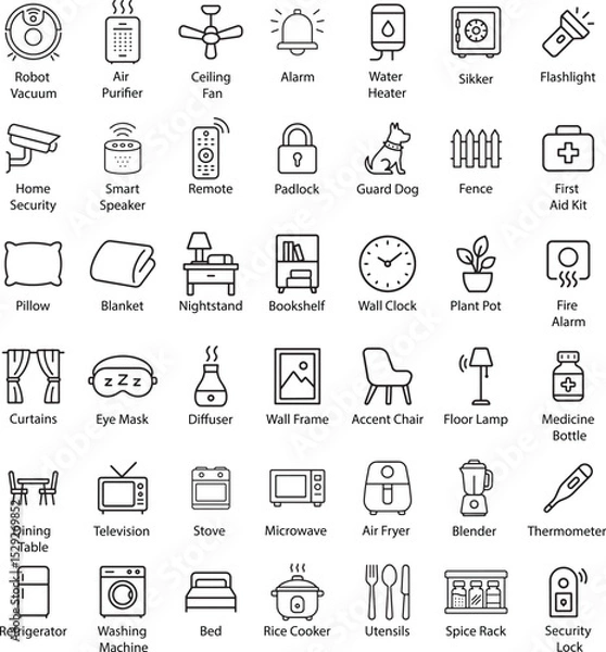 Obraz Home Appliances Outline Icons Vector Illustration Isolated on White Background