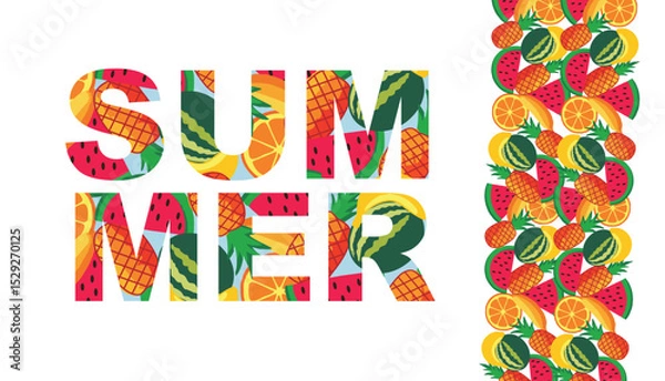 Fototapeta Seamless pattern of watermelon, pineapple, and tropical fruits – flat vector