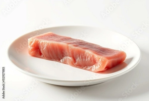 Obraz Raw sashimi-grade tuna on a white plate with natural texture and color