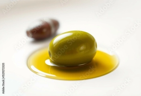 Obraz Single green olive in olive oil
