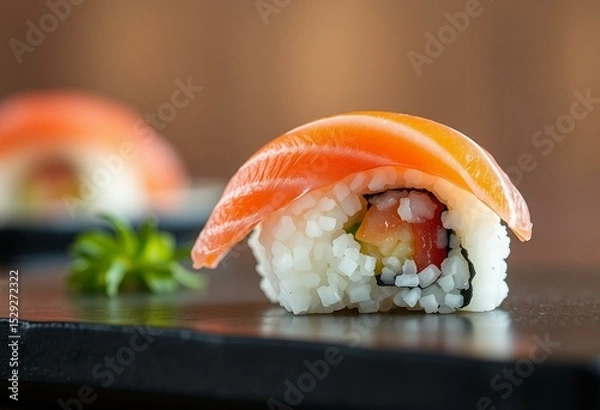 Obraz Single piece of nigiri sushi with a simple background