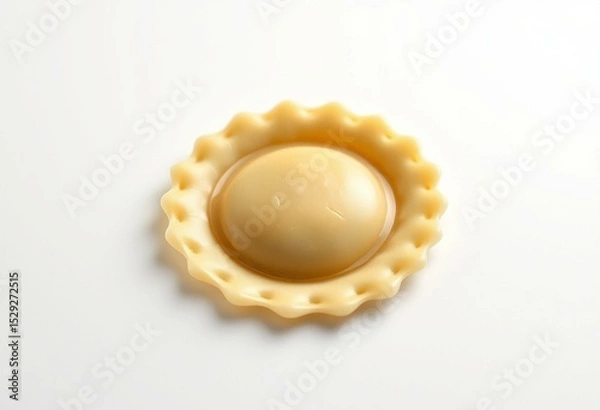 Obraz A single raviolo with visible filling on a clean background