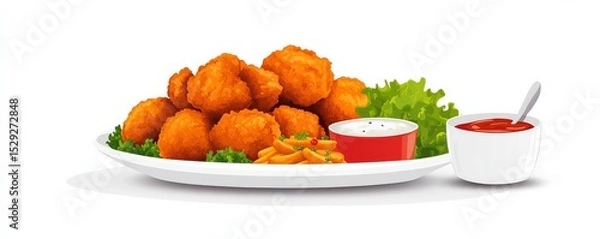 Fototapeta Crispy Fried Chicken Nuggets with Sauces, Food, Chicken