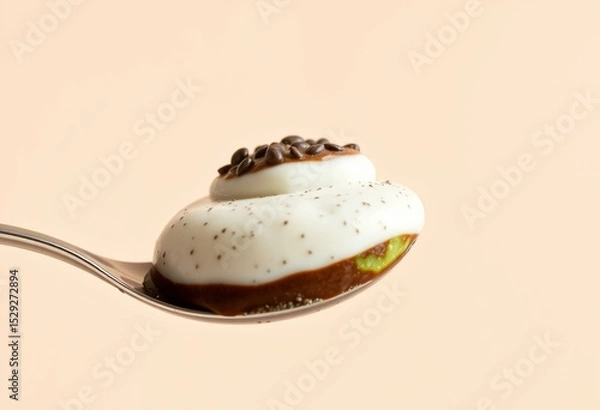 Obraz A spoonful of layered chia seed pudding against a simple background