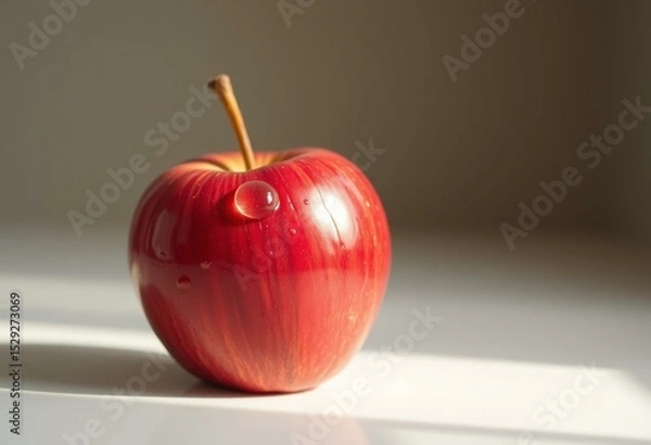 Obraz Polished red apple with single water droplet