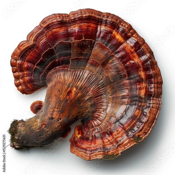 Obraz Reishi mushroom reveals its vibrant colors and intricate patterns on the left side composition