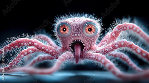Fototapeta Colorful octopus with large eyes on a dark background