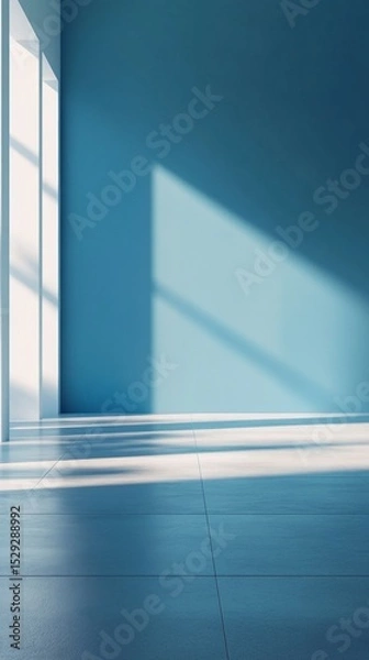 Obraz Cozy interior with blue walls and light floors, creating a calm atmosphere. Background for design projects and advertising of interior solutions.