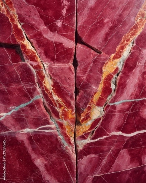 Fototapeta Rosso Levanto marble stone surface with vibrant mineral veins, colorful texture, abstract natural pattern, close-up view background