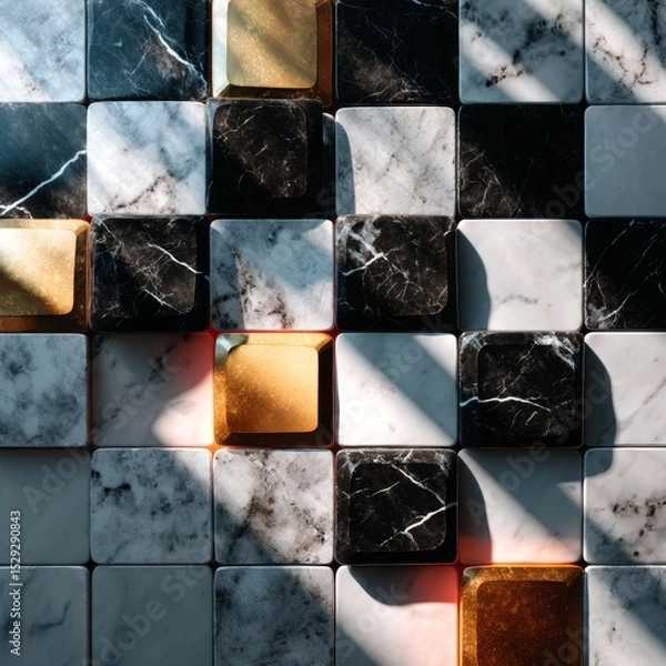 Fototapeta High-resolution background texture of Calacatta marble tiles with glossy surface in geometric pattern