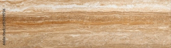 Fototapeta Travertine stone panel with horizontal stratification in warm beige and ochre tones