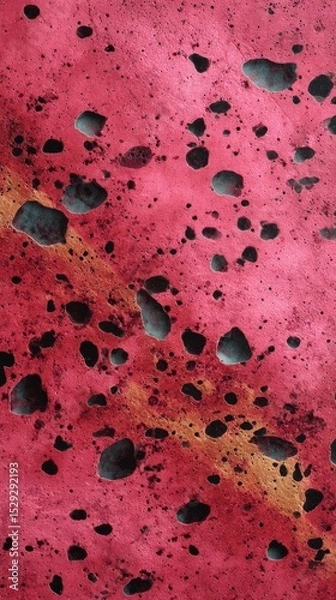 Fototapeta Pink terrazzo with organic inclusions and black pebble distribution