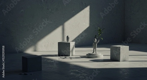 Fototapeta A man is standing in front of a plant in a room with a lot of sunlight
