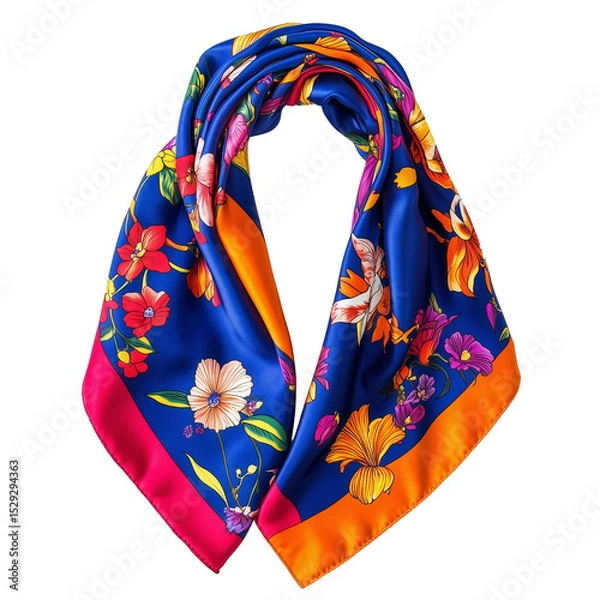 Fototapeta Colorful Floral Silk Scarf Draped in a Loop   isolated on transparent or white background	
 