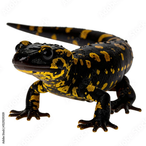 Obraz Captivating fire salamander portrait striking black and yellow amphibian in studio setting close up isolated wildlife image emphasizing pattern texture and vibrant colors