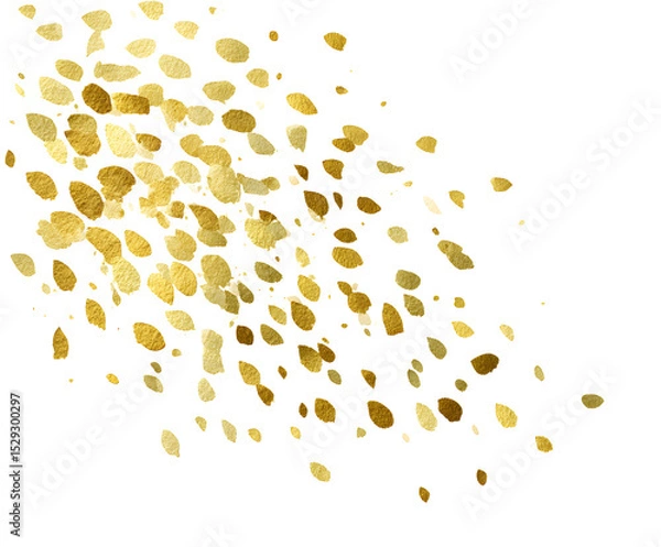 Fototapeta Golden Confetti Scatter on White Background - Elegant Celebration Design Element for Invitations, Cards and Festive Decorations
