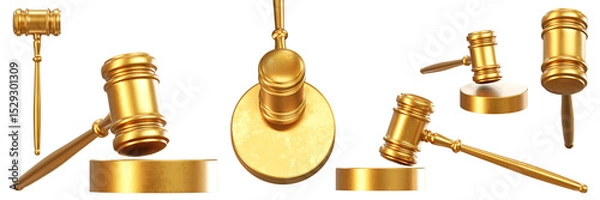 Fototapeta gold gavel set judge hammer 3D rendering