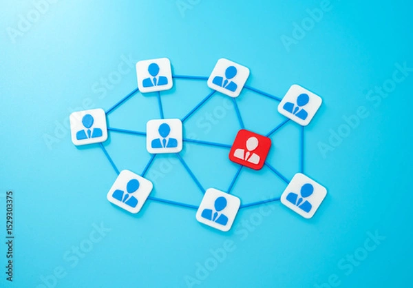Fototapeta Red employee in the corporate network. Incompetent employee. Corporate espionage and data leakage. Insider risk. Internal threat, or potential data breach.