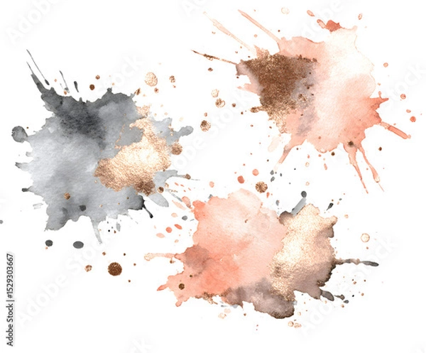 Fototapeta Watercolor Splashes with Gold Accents: Abstract Art, Elegant Design Element