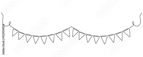 Fototapeta Continuous line art drawing buntings garland. Birthday and jubilee party decoration in simple linear style. Festoon for celebrate carnival and festivals.