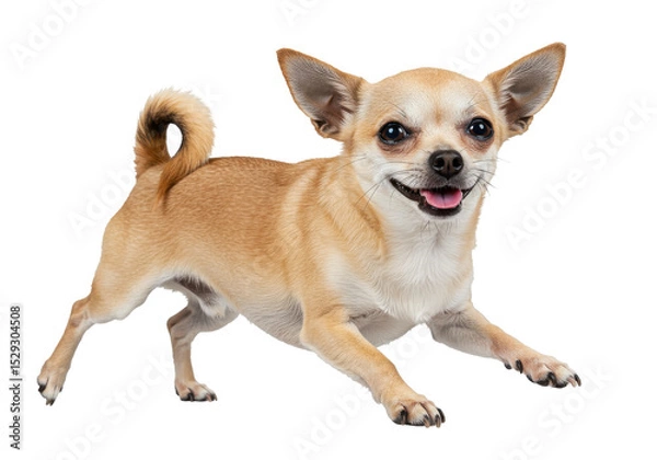 Fototapeta Playful Chihuahua running joyfully in a bright, cheerful setting with a blurred background
