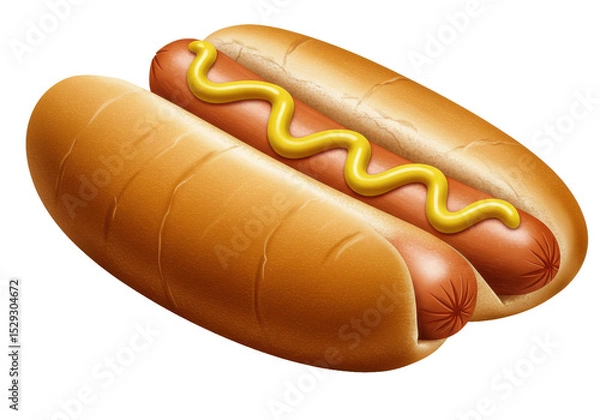 Fototapeta Close-up of two delicious hot dogs with mustard, perfect for summer picnics and barbecues