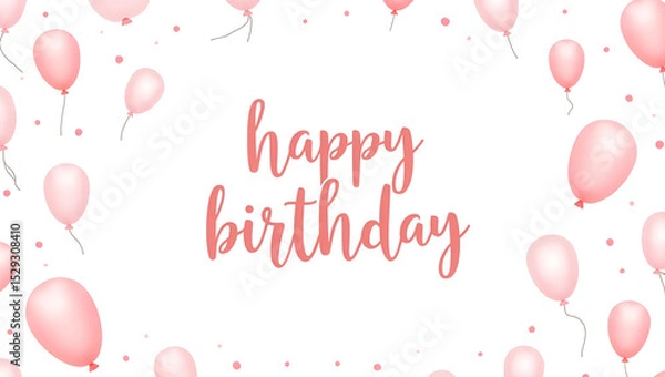 Fototapeta Happy Birthday typography vector with pink balloon decorations. Designed for girl party invitations, cards, and background use