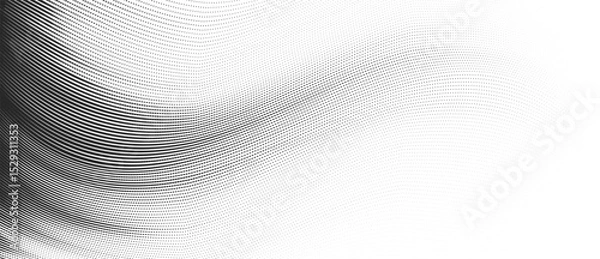 Fototapeta Abstract glitch vector halftone background with grainy horizontal wavy stripes.  Dotted texture and trendy halftone tonal gradation effect.