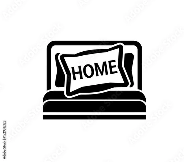 Fototapeta Pillow on bed icon vector in black color with white background.