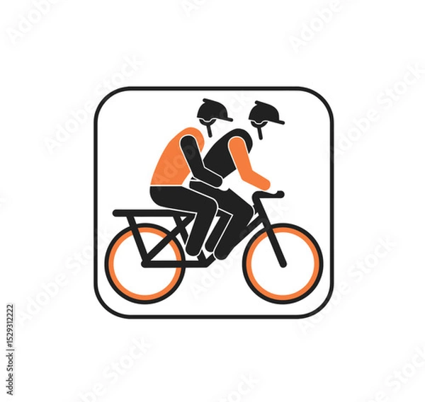 Fototapeta Two men sitting on bike icon vector in black color with white background. Two men with helmet sitting on bicycle.